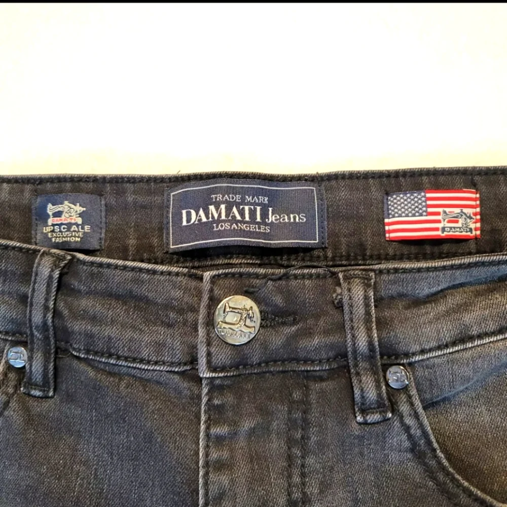 Damati Mens Skinny Moto Style Factory Distressed Black Denim Jeans Sz 36/32